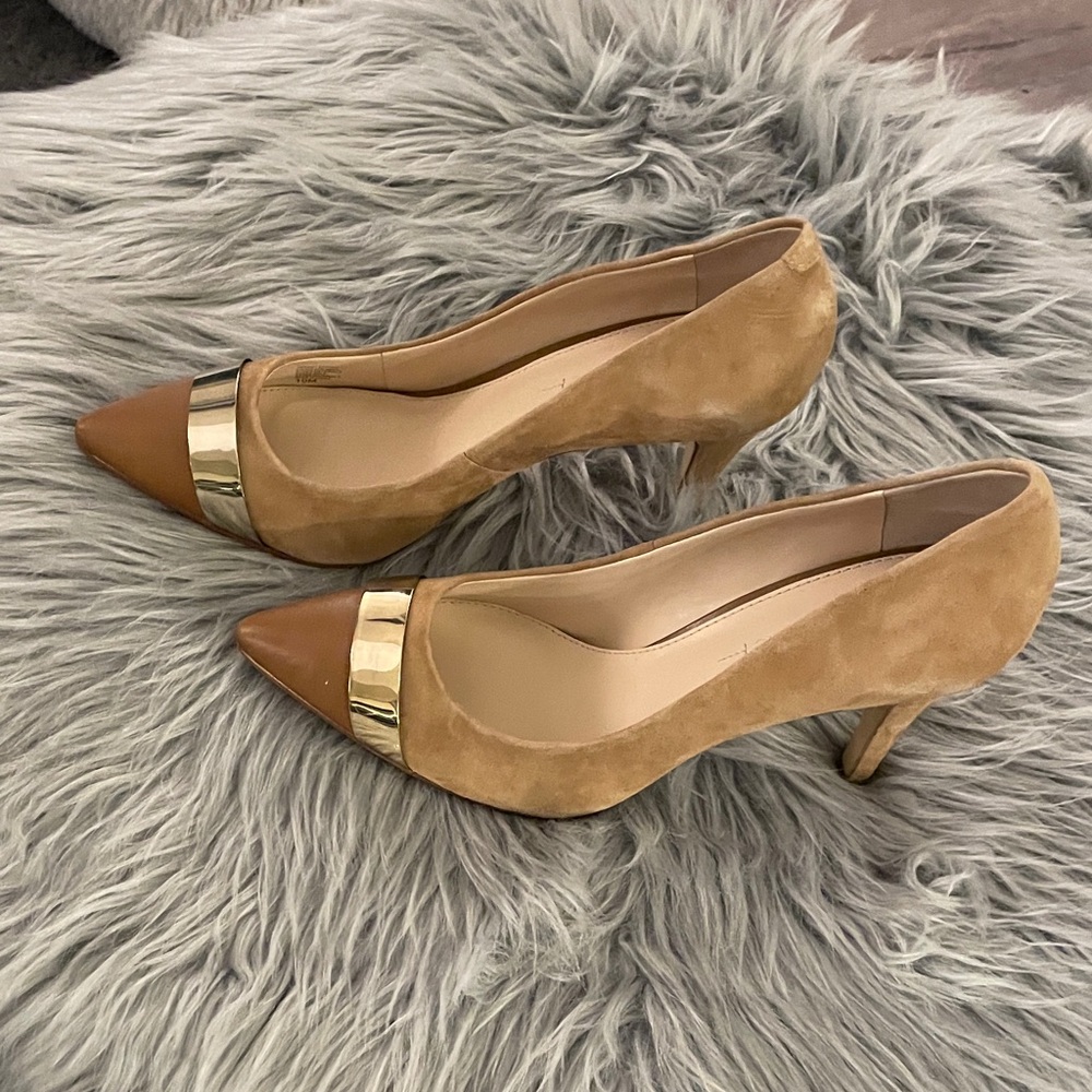 Banana Republic Tan Suede Upper & Heels with Gold Detail